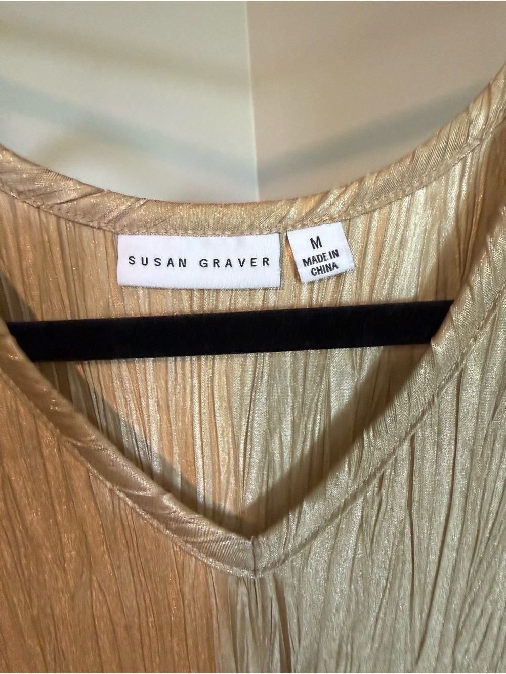 Susan Graver Metallic Pleated V-Neck Tank - Gold - Picture 3 of 7